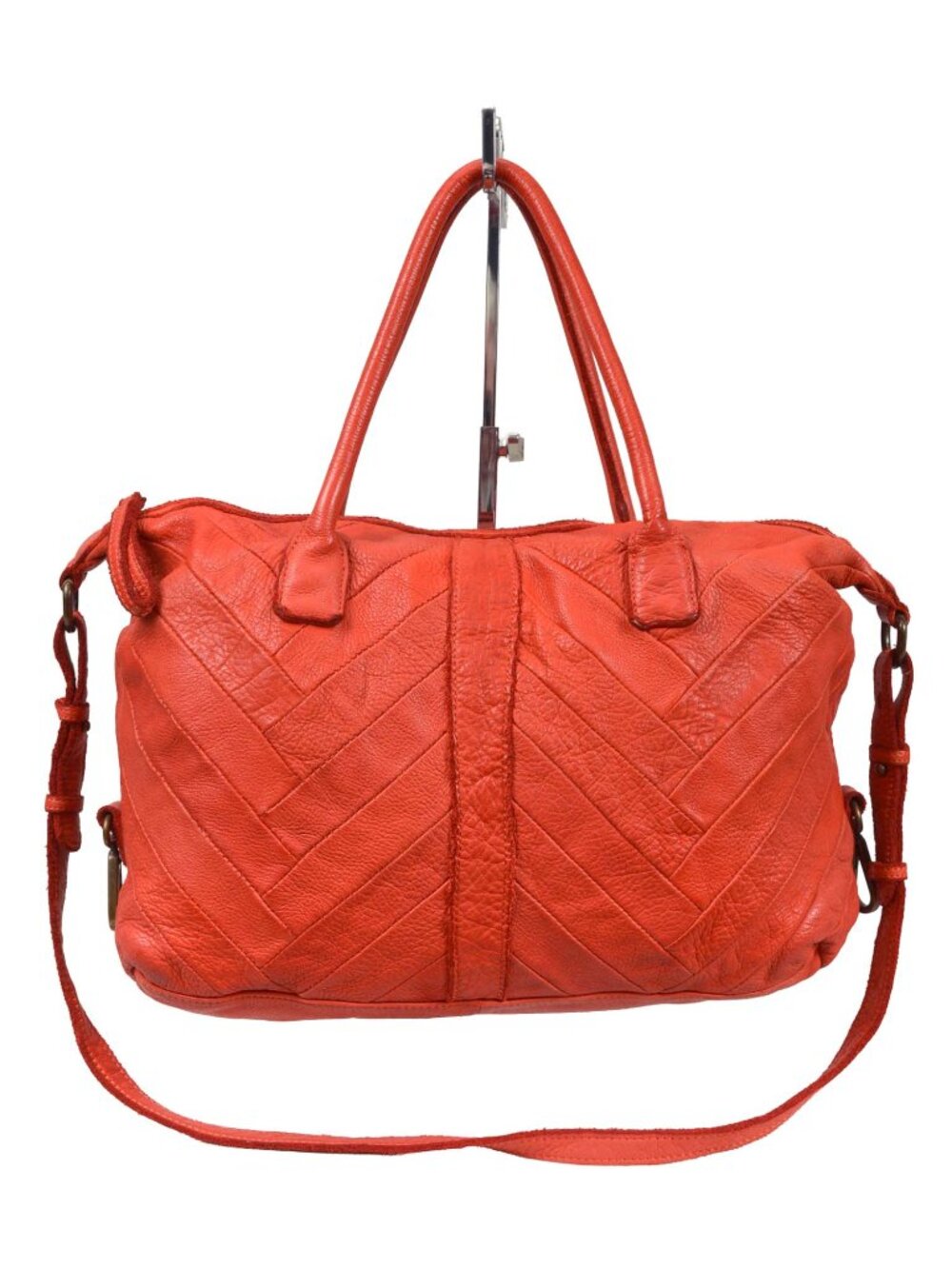 Lucky Brand Vibrant Orange Leather Satchel with Chevron Pattern